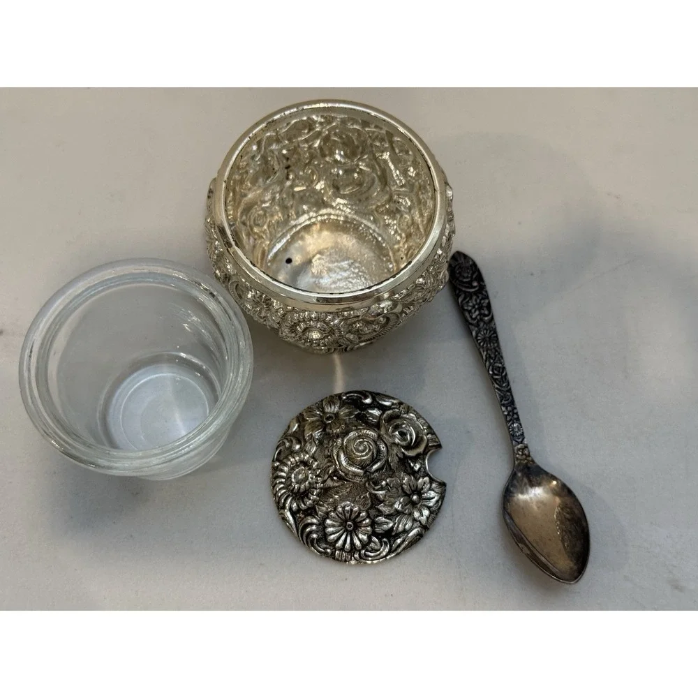 Harrison Fisher Sugar Bowl HF-0917 Silver Plated Floral Sugar/Condiment Repousse